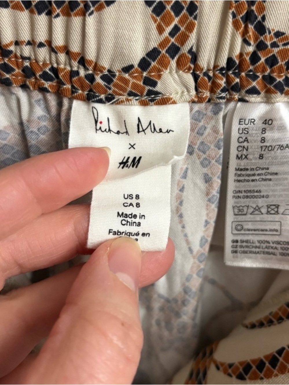 H&M X Richard Allen Brown Patterned Wide-Leg Pants US 8 - Picture 7 of 9